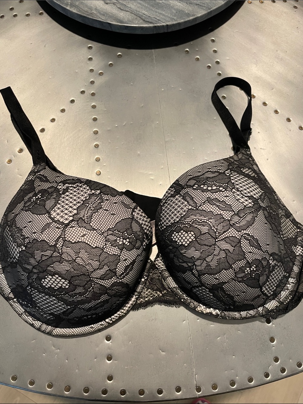 Lace Overlay Black Underwire Bra 38D VS Demi UpLift